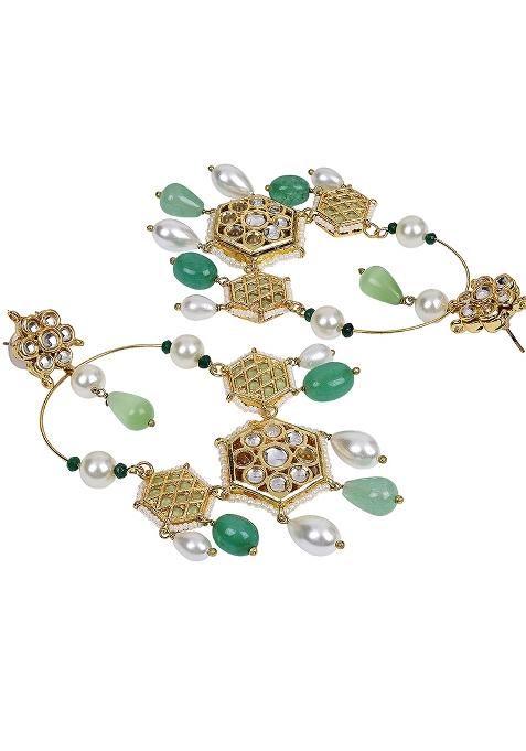 Green Geometric Chandbali Earrings