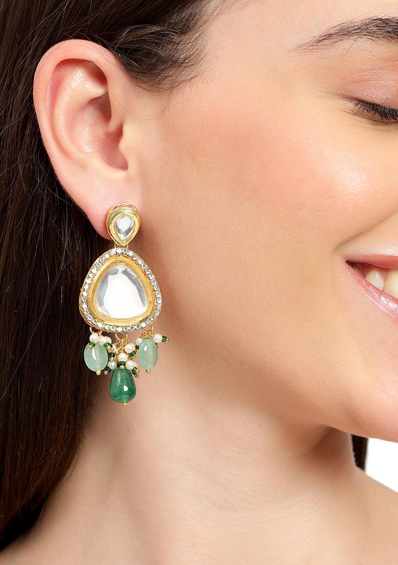 Polki Drop Earrings Green