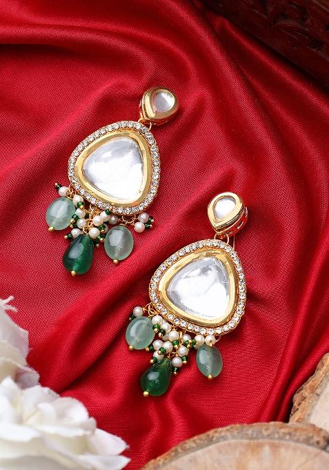 Polki Drop Earrings Green