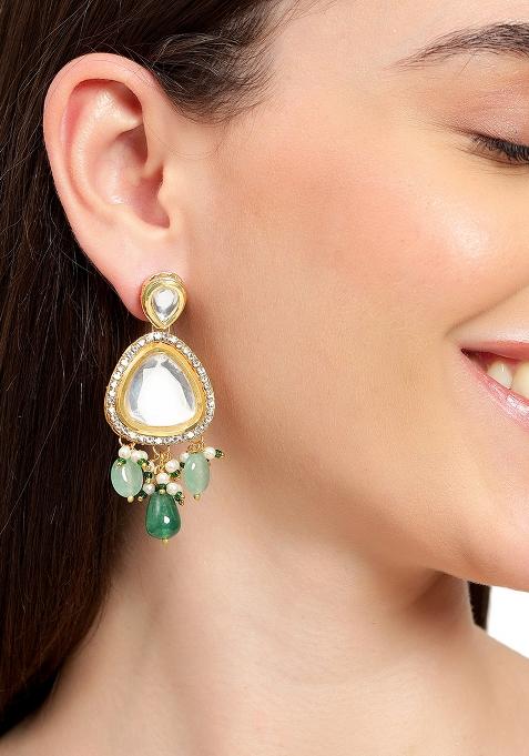 Polki Drop Earrings Green