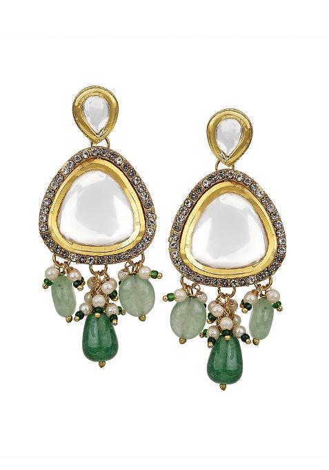 Polki Drop Earrings Green