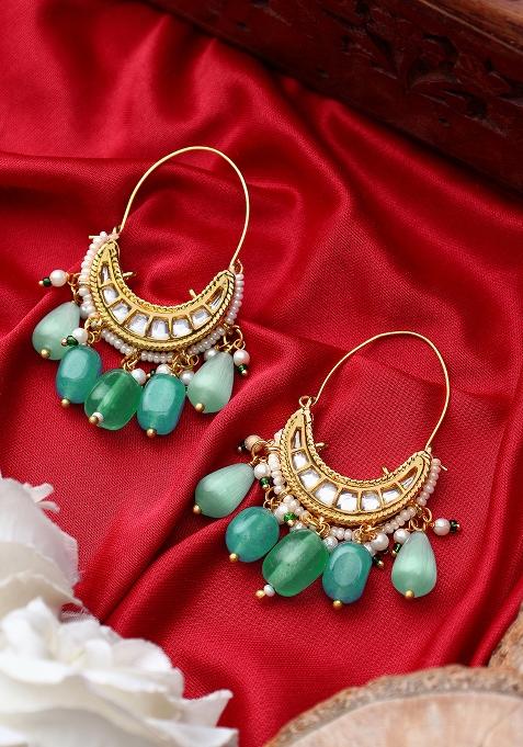 Aqua Kundan Hoops  Earrings