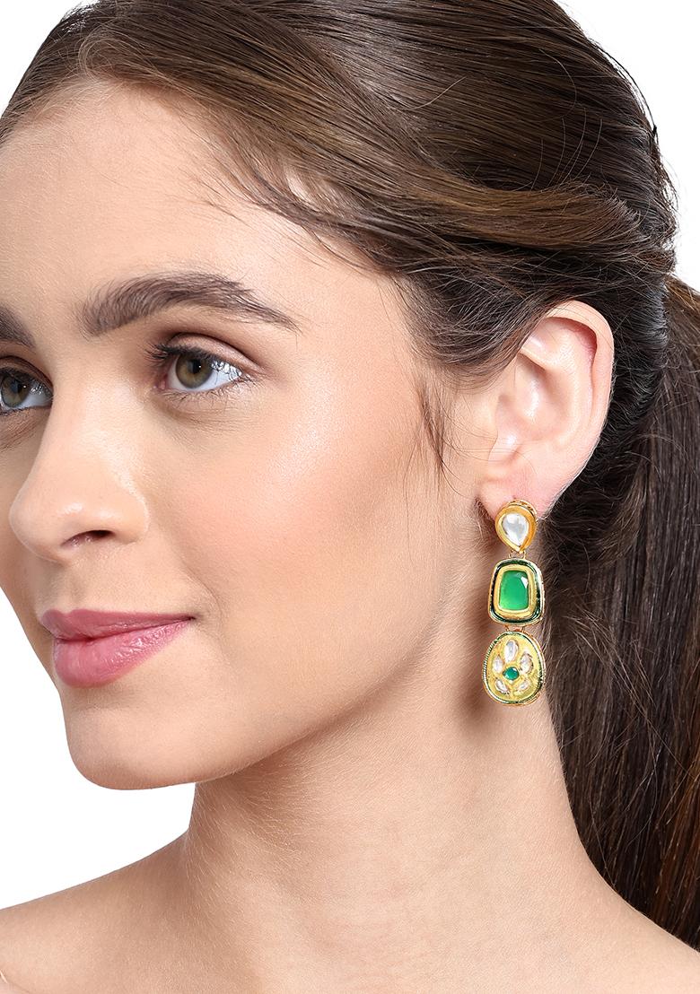 22Kt Gold Plated Emerald Elegance Earrings