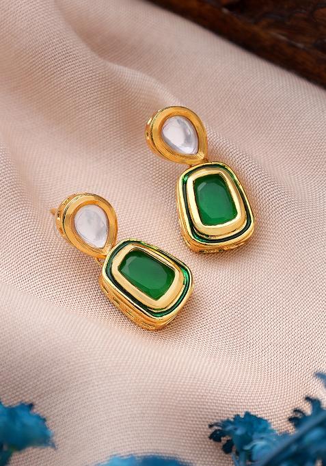 22Kt Gold Plated Green Earrings Mini