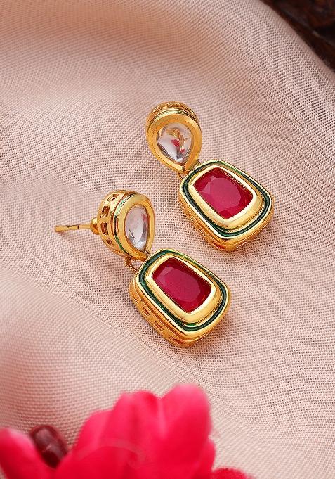 22Kt Gold Plated Magenta Earrings Mini