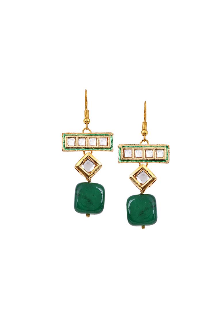 22Kt Gold Plated Geometric Green Earrings
