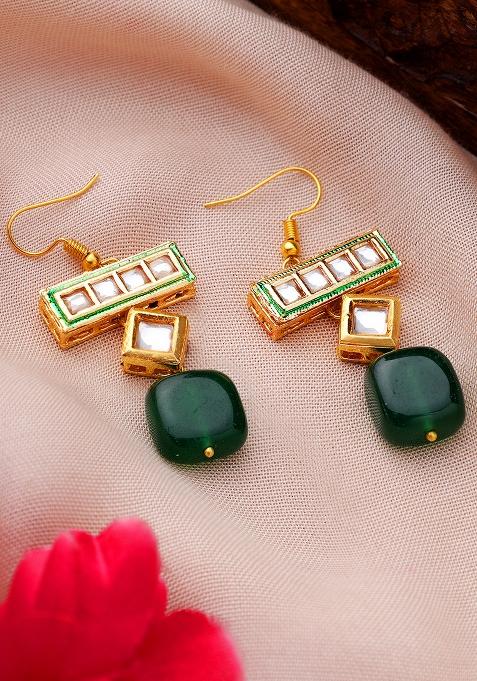 22Kt Gold Plated Geometric Green Earrings