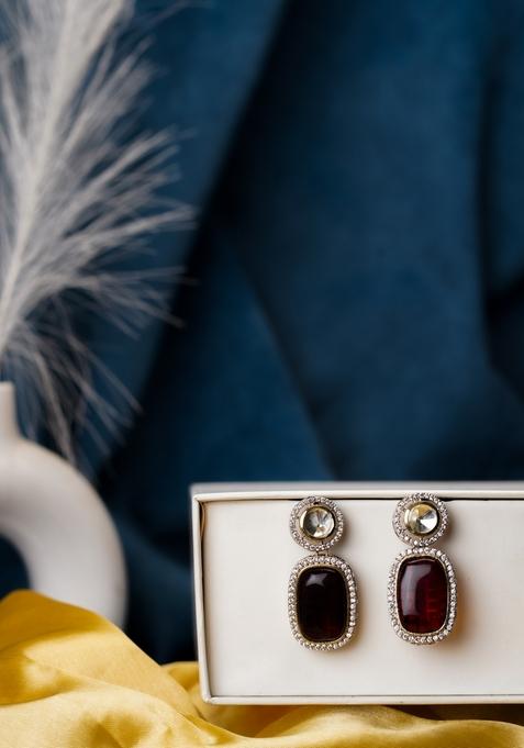 22Kt Gold Plated Dazzling Red Earrings