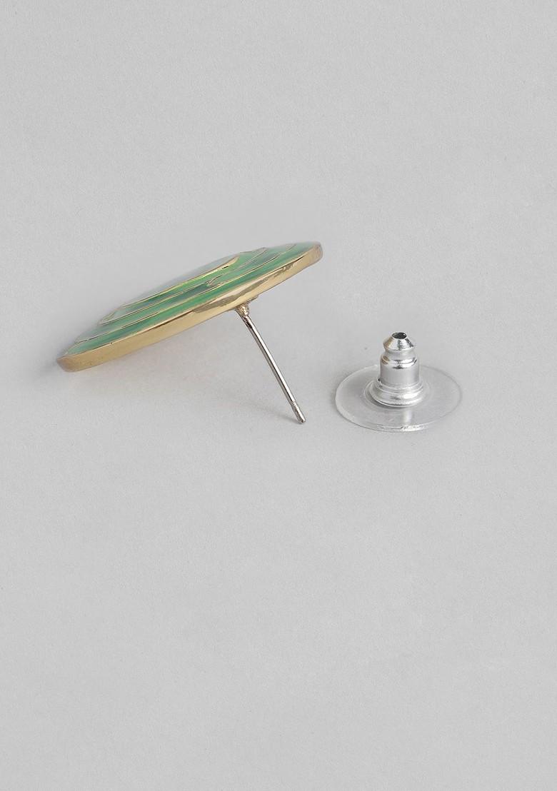 Green Studded Gold Plated Earrings