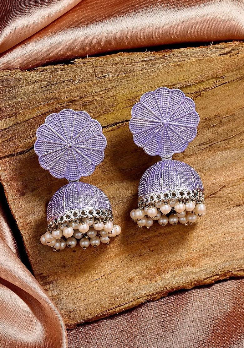 voilet Solid Rhodium Plated Earrings