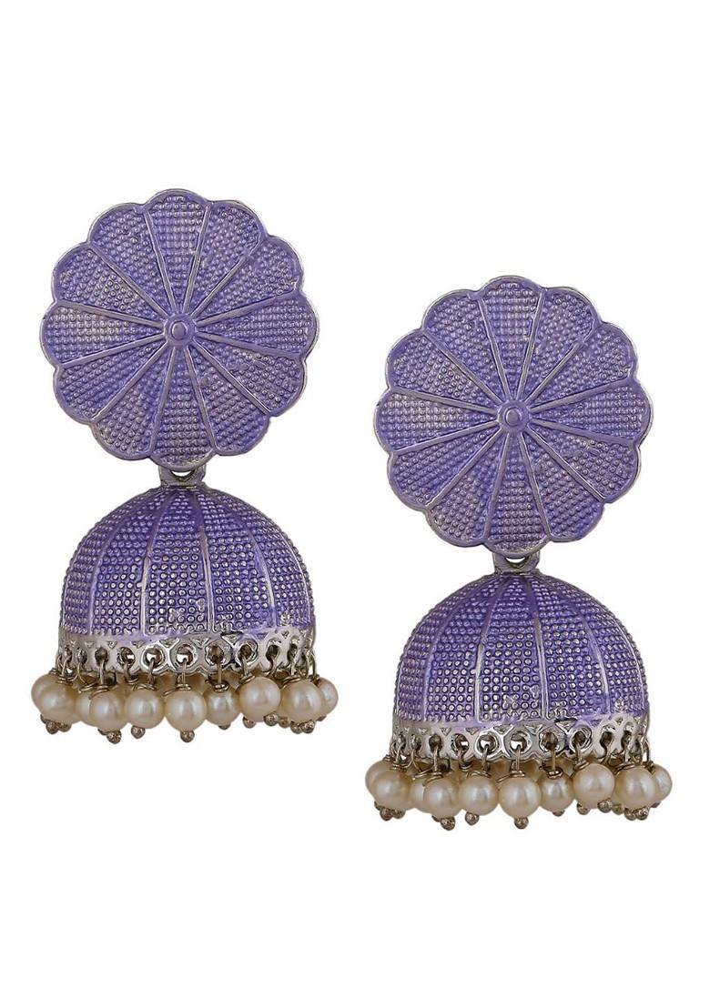 voilet Solid Rhodium Plated Earrings