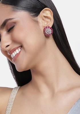 Pink Cz Gold Plated Earrings