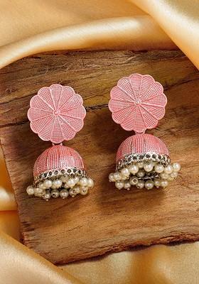 Pink Solid Rhodium Plated Earrings