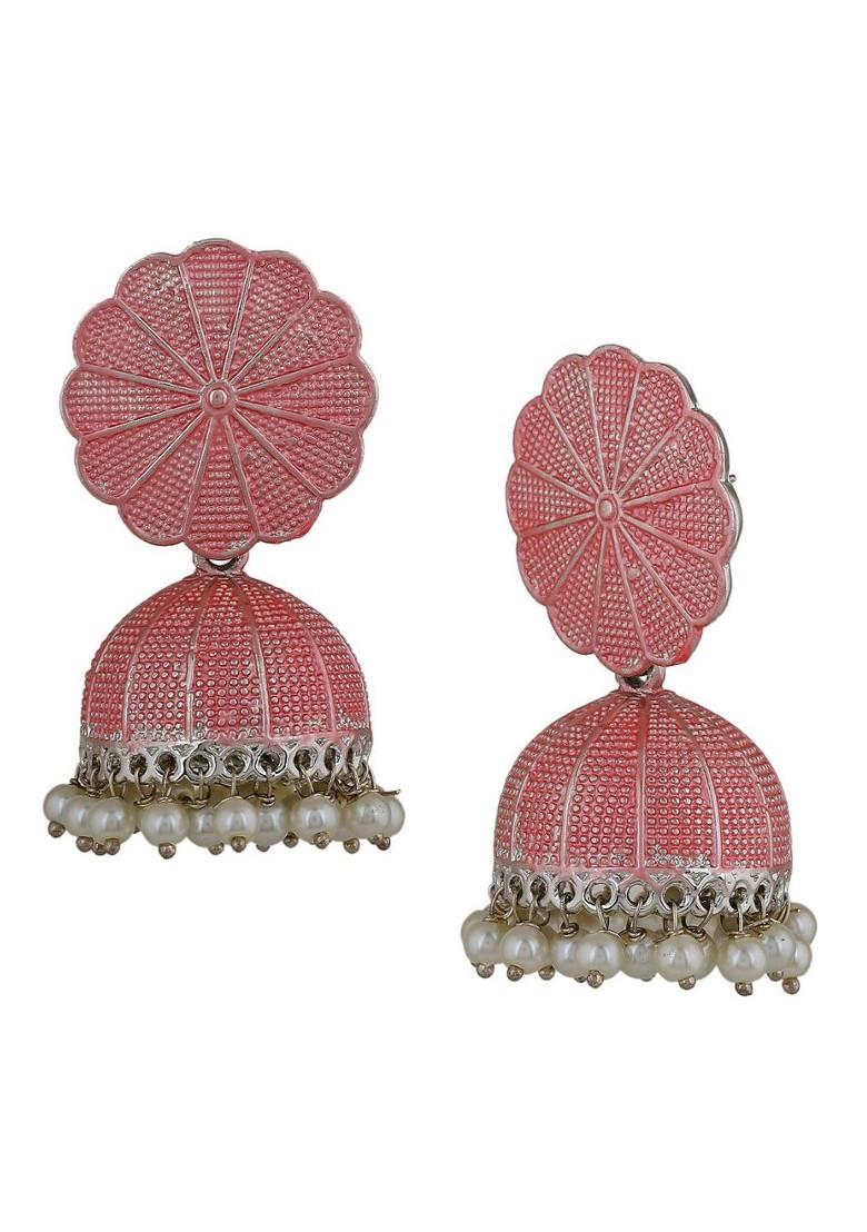 Pink Solid Rhodium Plated Earrings