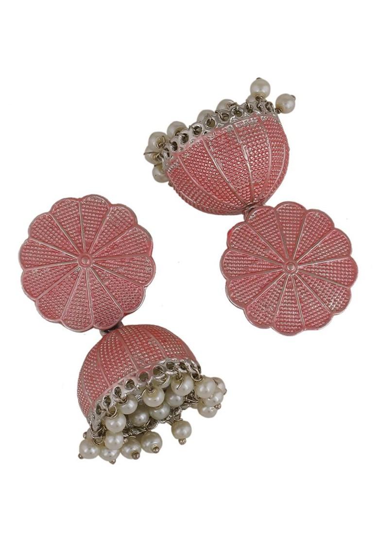 Pink Solid Rhodium Plated Earrings