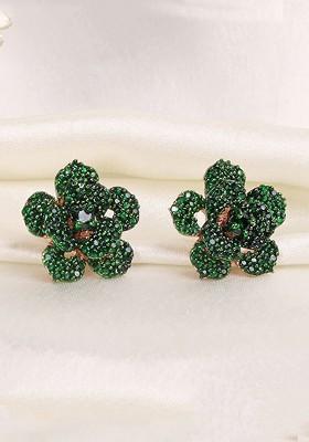 Green Studded Gold Plated Earrings