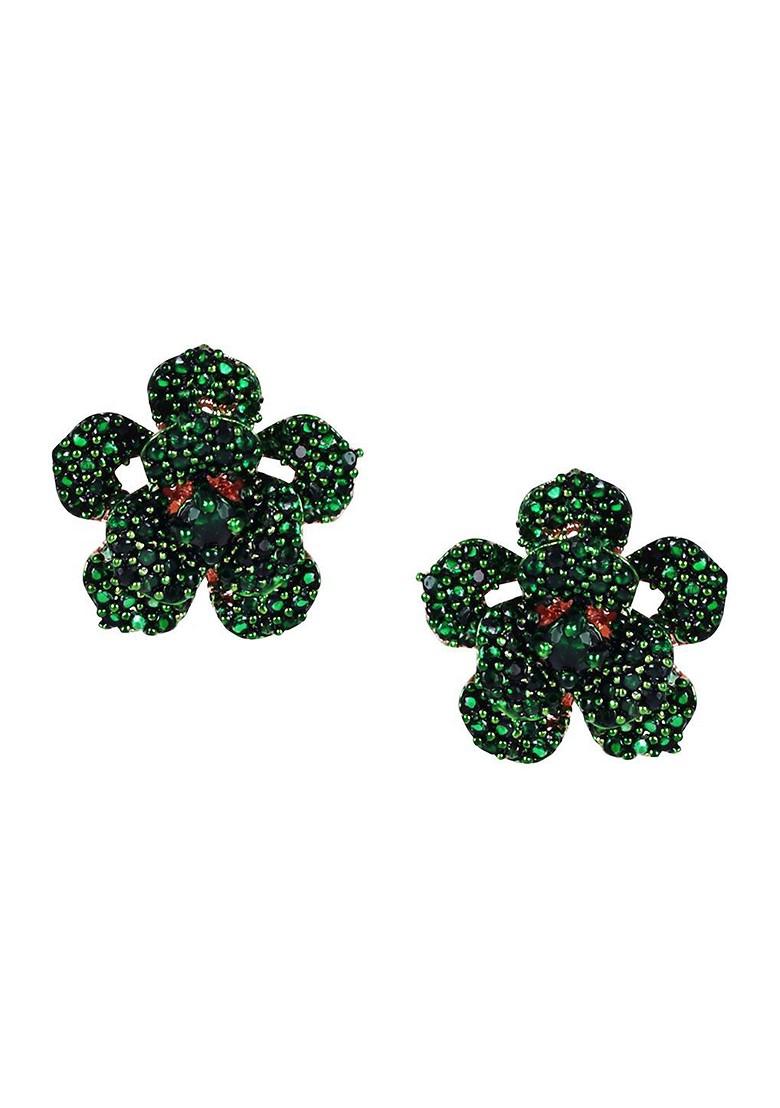 Green Studded Gold Plated Earrings