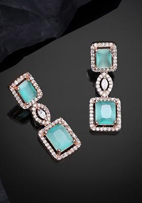 Sea Green Studded Gold Plated Earrings