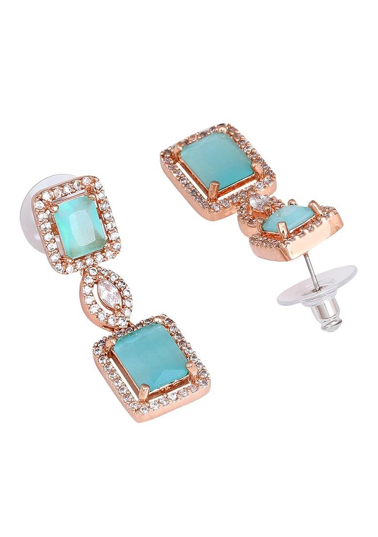 Sea Green Studded Gold Plated Earrings