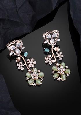 Sea Green Studded Gold Plated Earrings