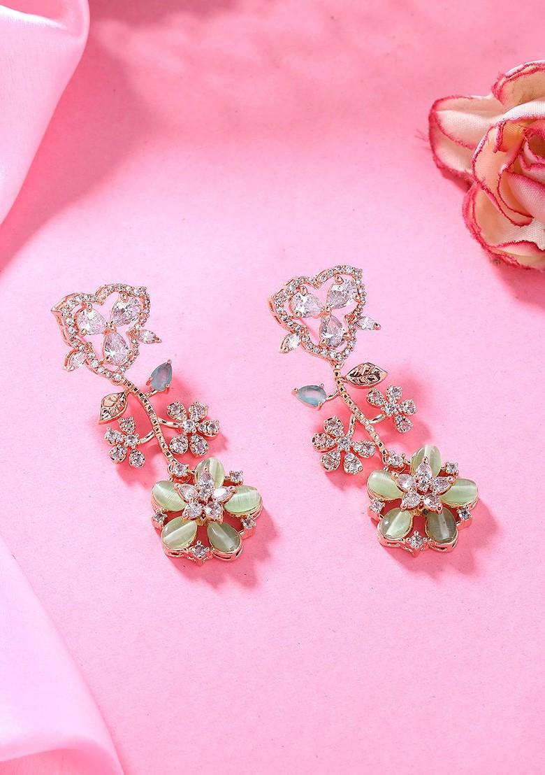 Sea Green Studded Gold Plated Earrings