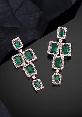 Green Studded Gold Plated Earrings