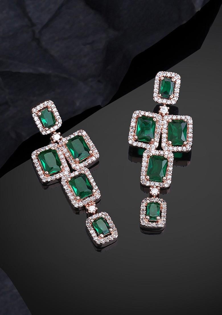 Green Studded Gold Plated Earrings