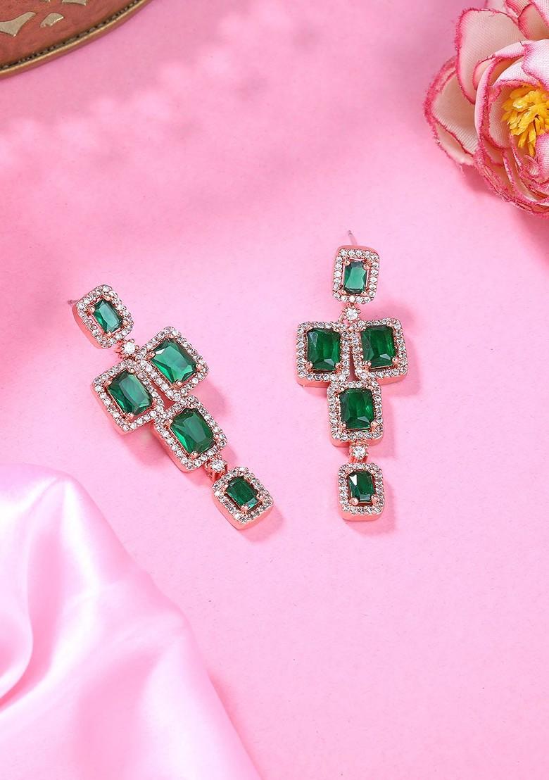 Green Studded Gold Plated Earrings