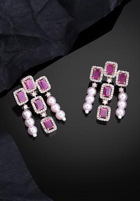 Pink Studded Gold Plated Earrings