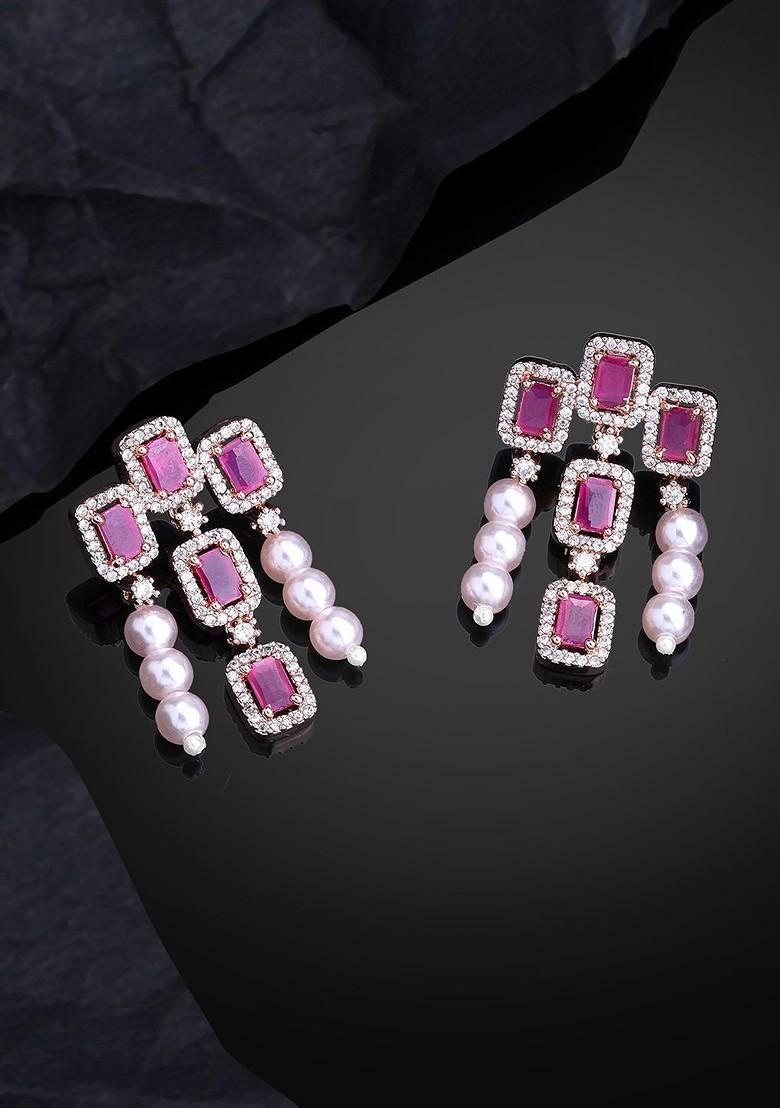 Pink Studded Gold Plated Earrings