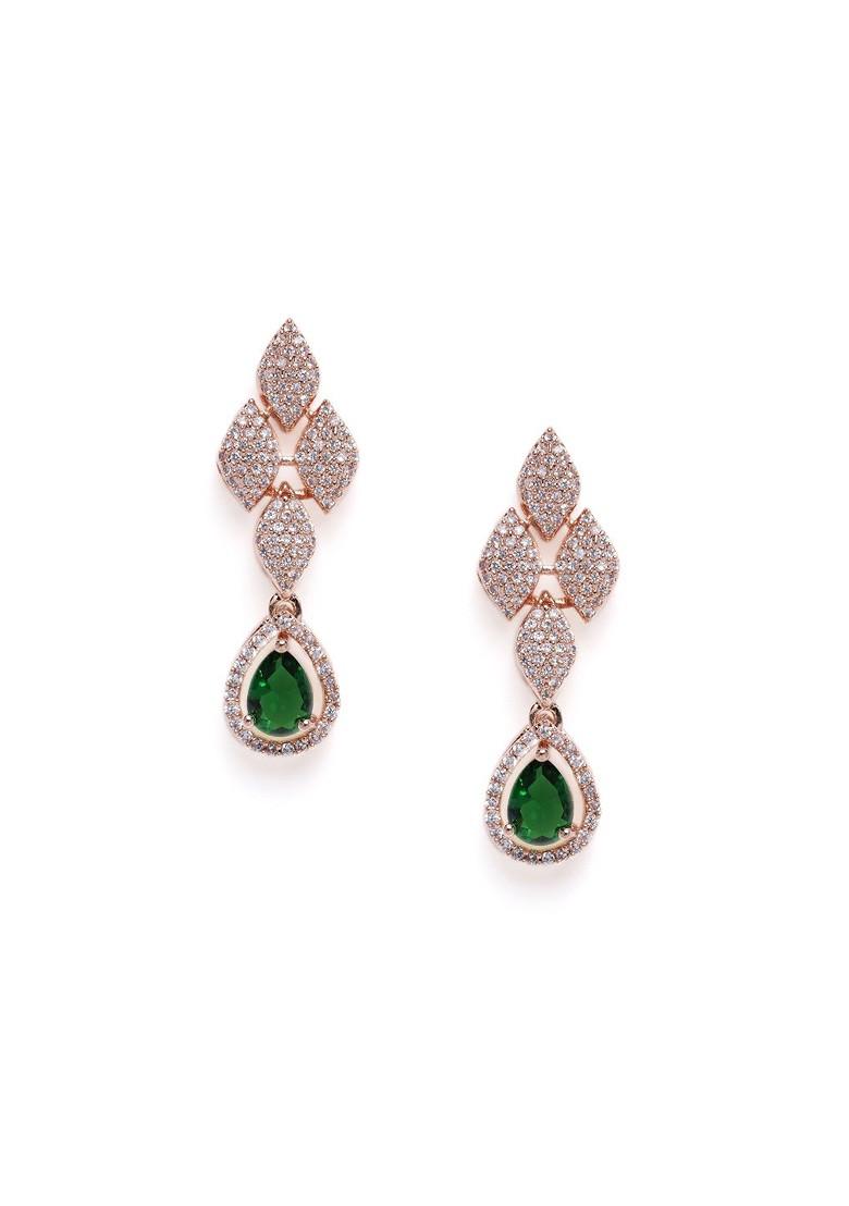 Green Studded Gold Plated Earrings