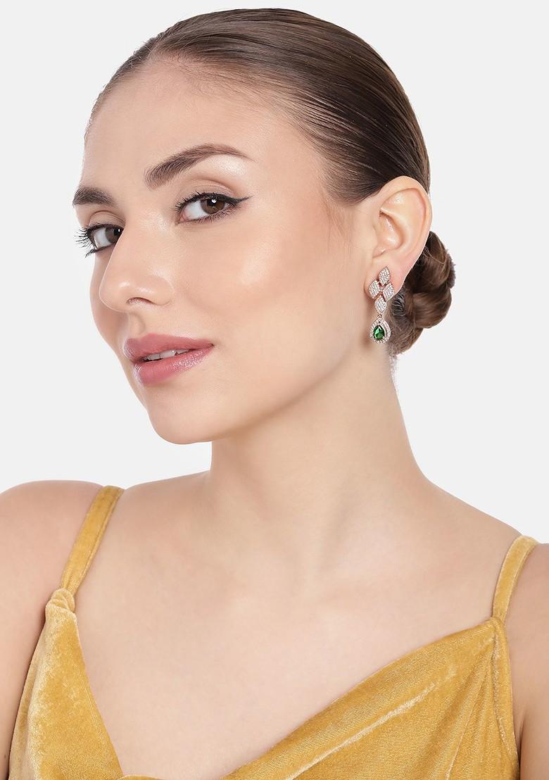 Green Studded Gold Plated Earrings