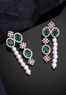 Green Studded Gold Plated Earrings