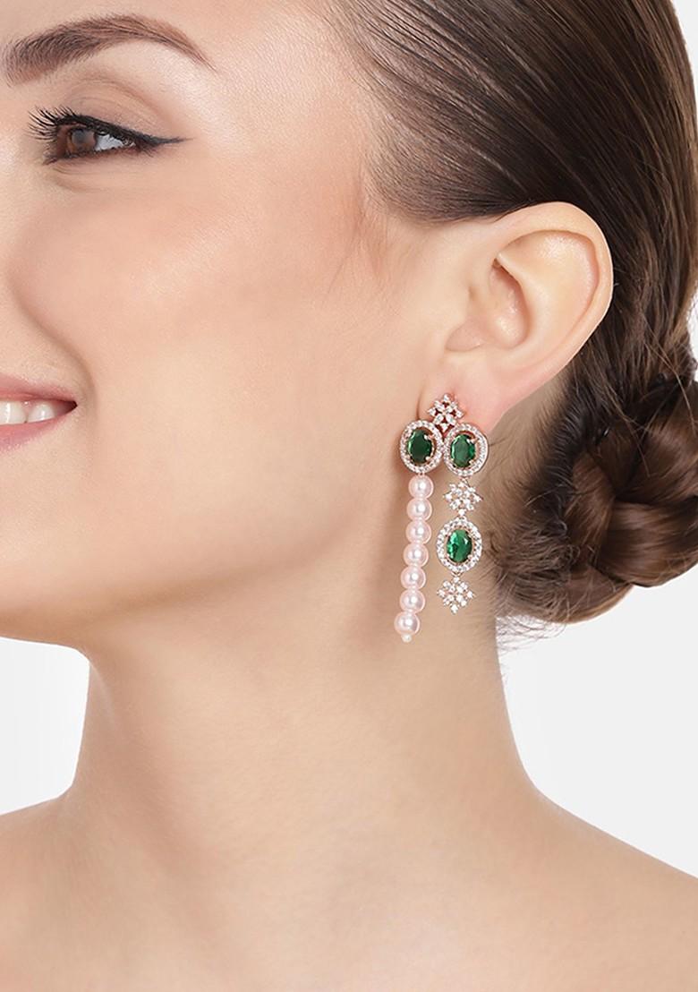 Green Studded Gold Plated Earrings