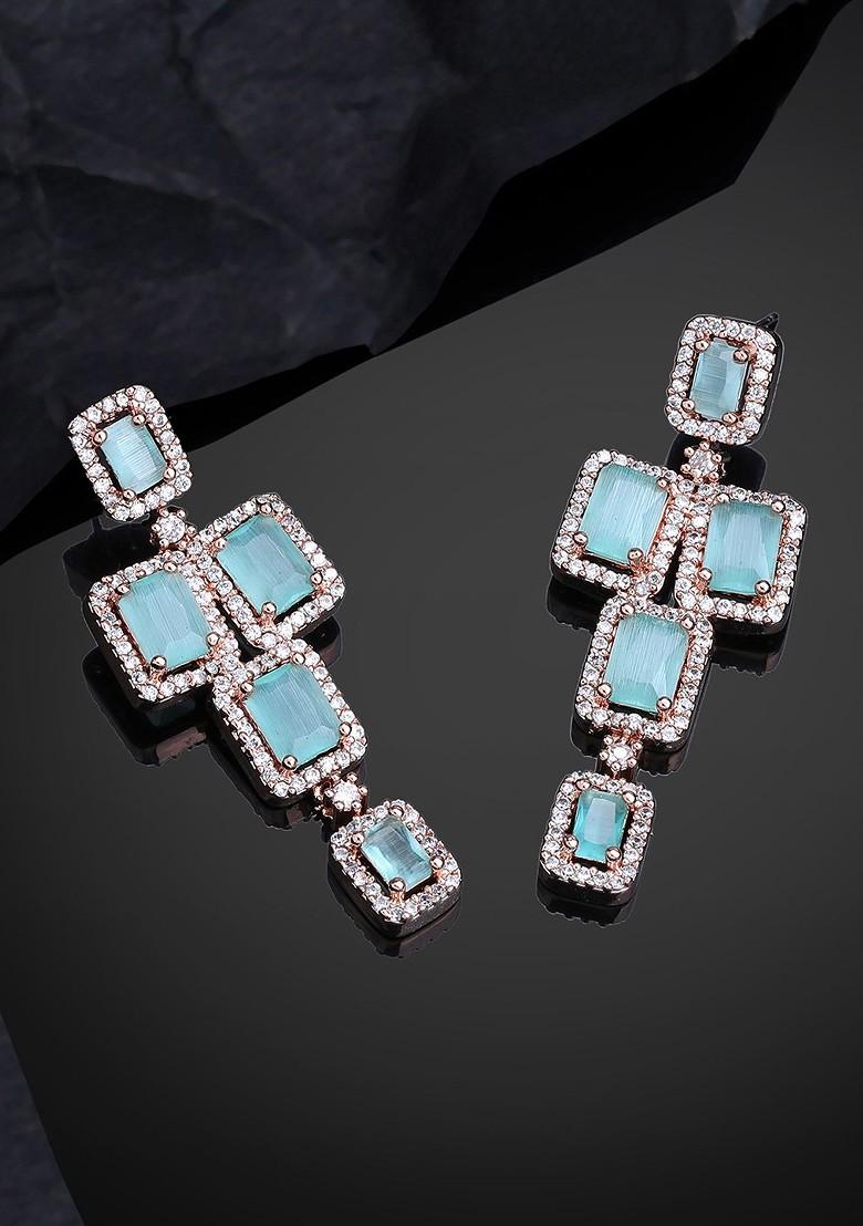 Sea Green Studded Gold Plated Earrings