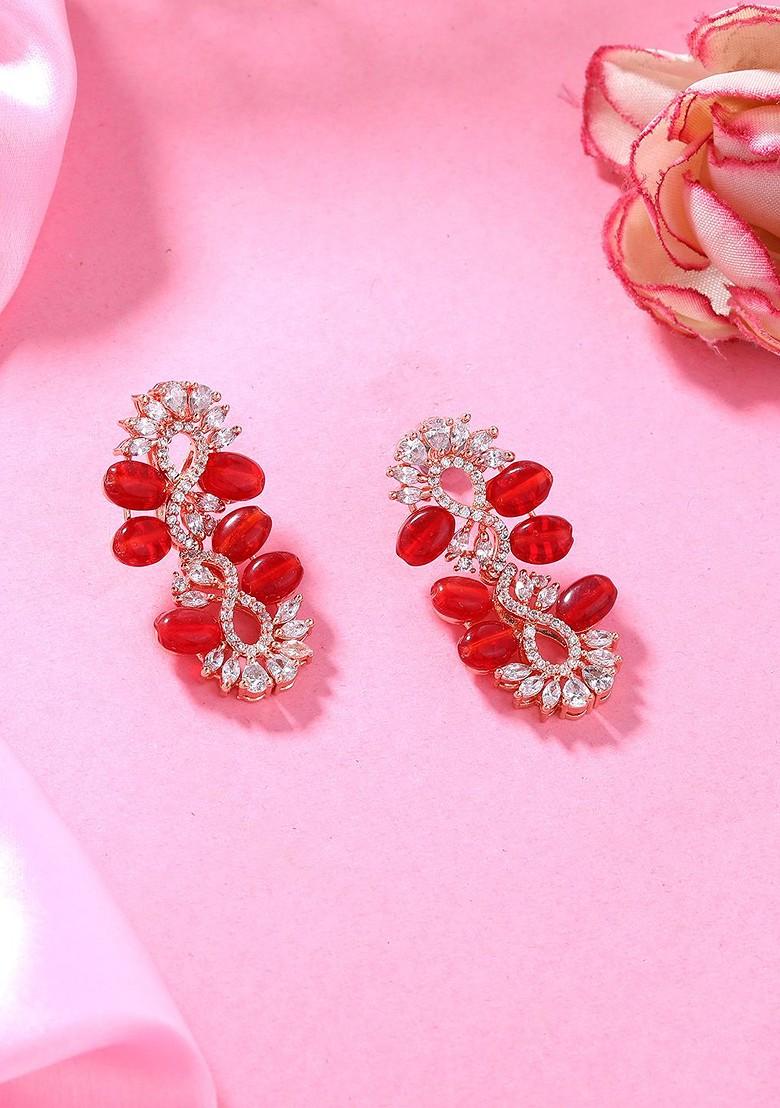 Pink Studded Gold Plated Earrings