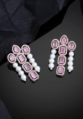 Pink Studded Gold Plated Earrings