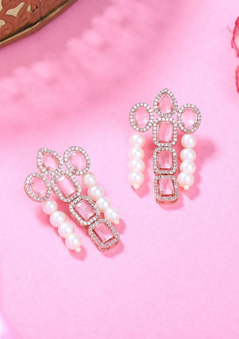 Pink Studded Gold Plated Earrings