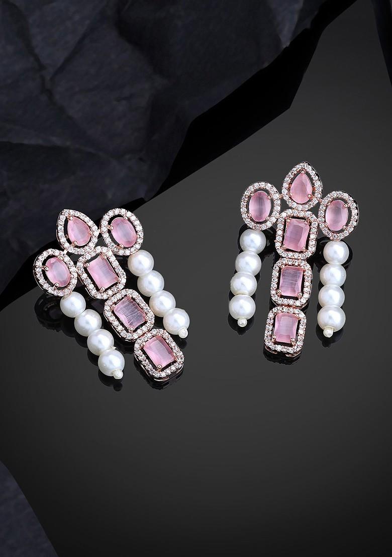 Pink Studded Gold Plated Earrings