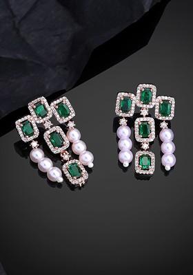 Green Studded Gold Plated Earrings