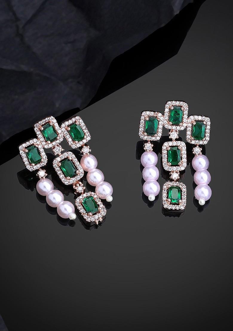 Green Studded Gold Plated Earrings