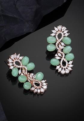 Sea Green Studded Gold Plated Earrings