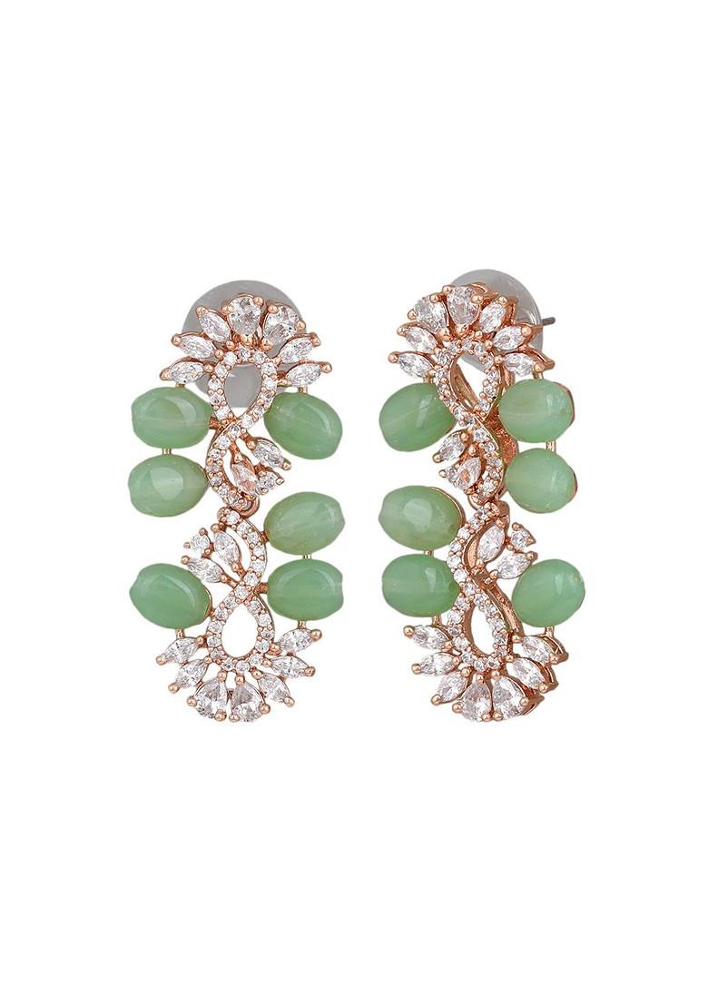 Sea Green Studded Gold Plated Earrings