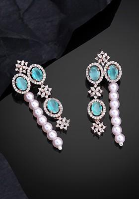 Sea Green Studded Gold Plated Earrings