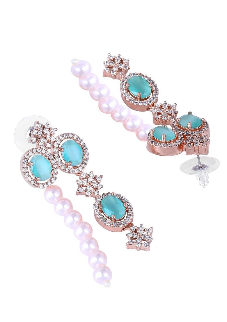 Sea Green Studded Gold Plated Earrings