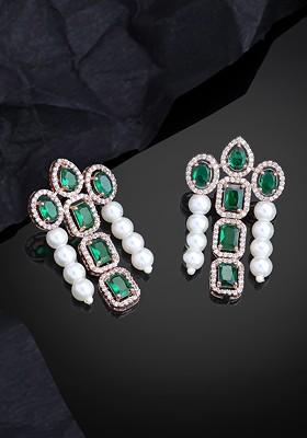 Green Studded Gold Plated Earrings