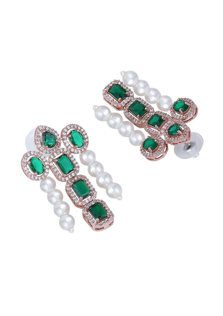 Green Studded Gold Plated Earrings