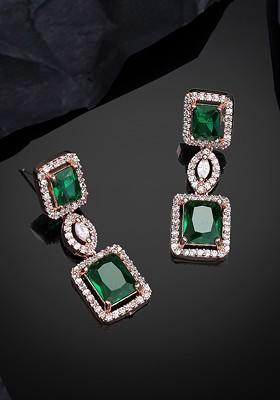 Green Studded Gold Plated Earrings