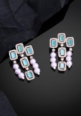 Sea Green Studded Gold Plated Earrings