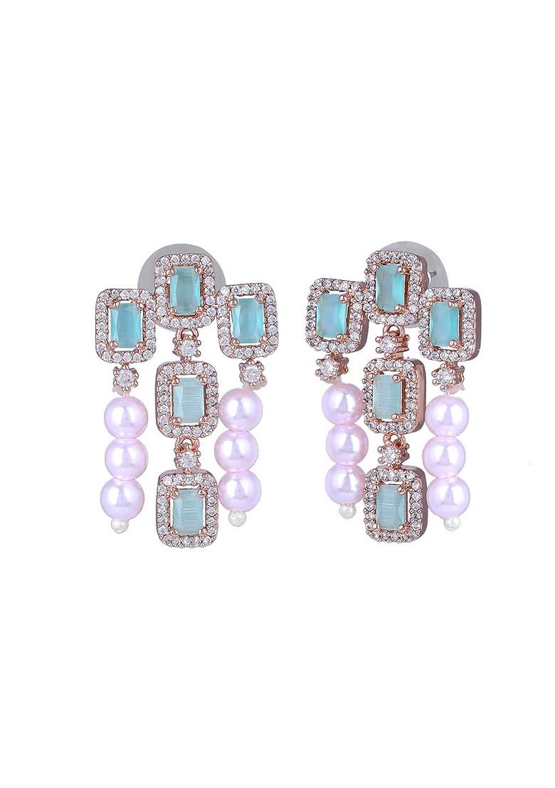 Sea Green Studded Gold Plated Earrings